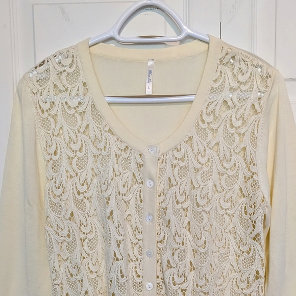 Buttery Cream Lace Cardigan - Blue Sky - Small - Bamboo & Cotton - Picture 2 of 7